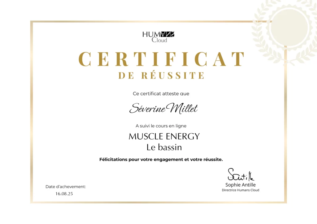 certicat pour la formation en ligne muscle energy chez humans Cloud