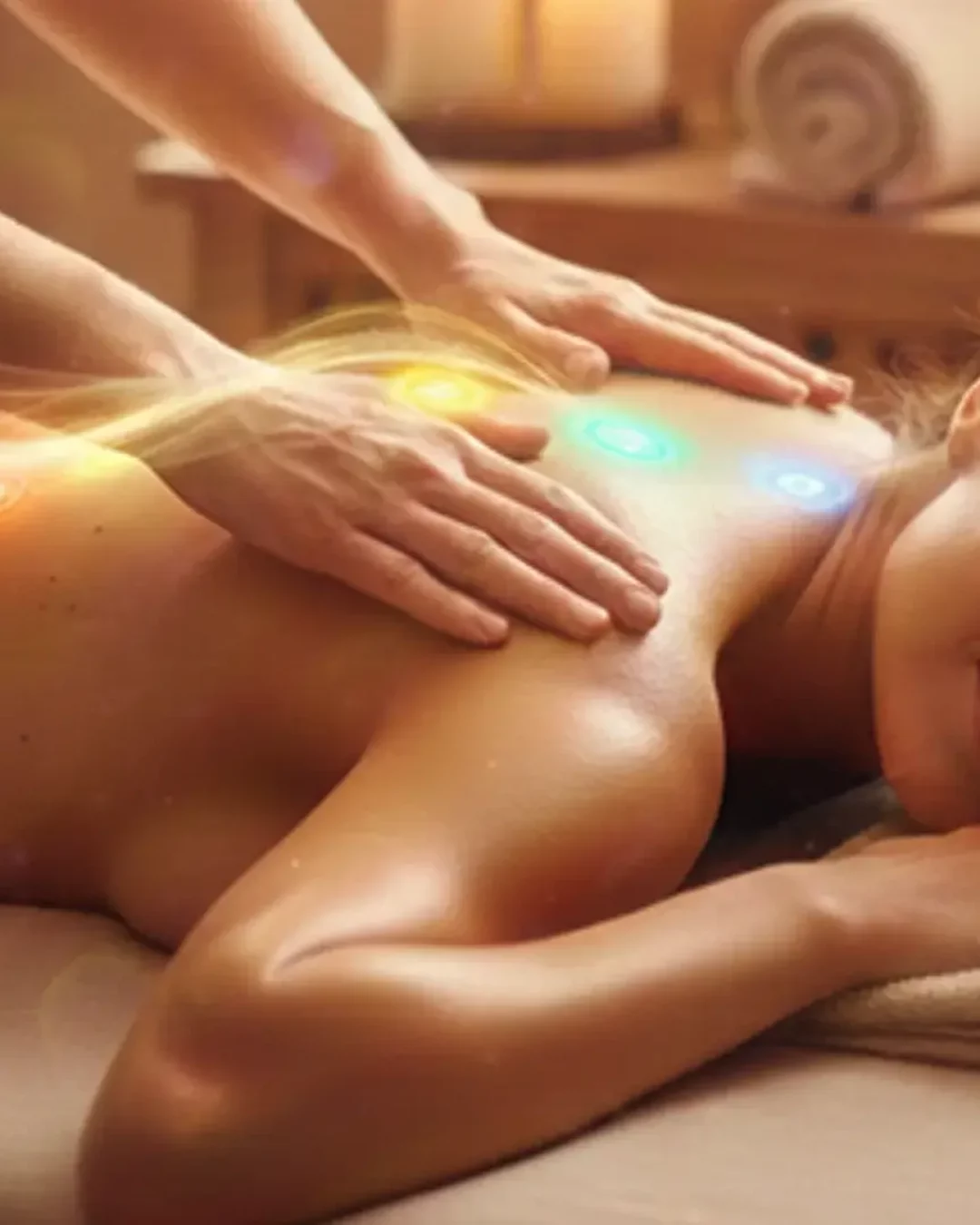 Massage des chakras avec Sophie Antille : soin énergétique sur le dos pour équilibrer les chakras et favoriser la détente profonde
